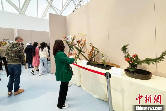 民众参观插花竞赛作品展。　徐珊珊 摄