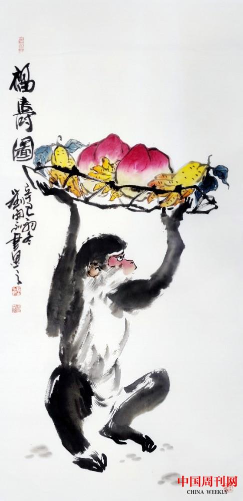 纸本《福寿图》138X69cm (2021年).jpg
