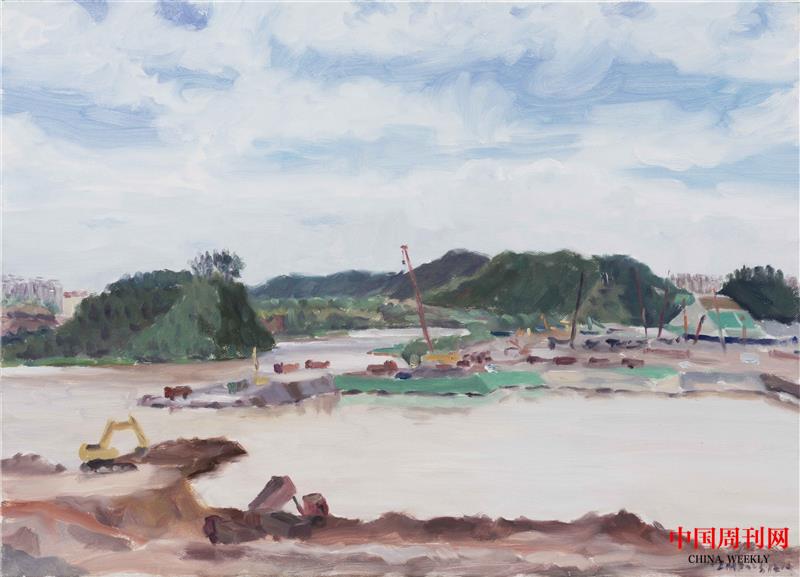 《平陆运河工地》2023年作50×70cm布面油画.jpg 《平陆运河工地》2023年作50×70cm布面油画.jpg